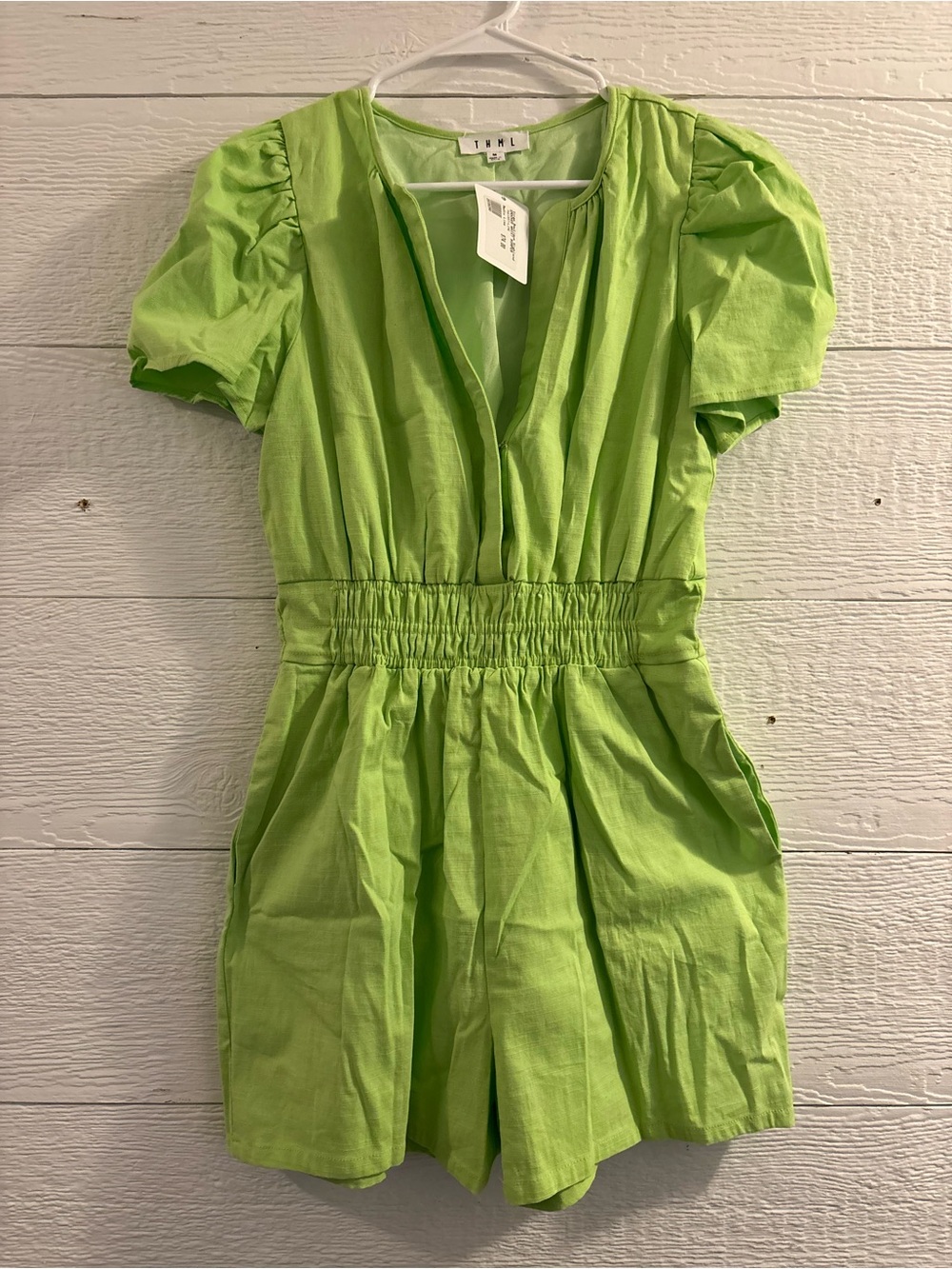 THML Lime Green Puff Sleeve One-Piece Romper SRETCHY